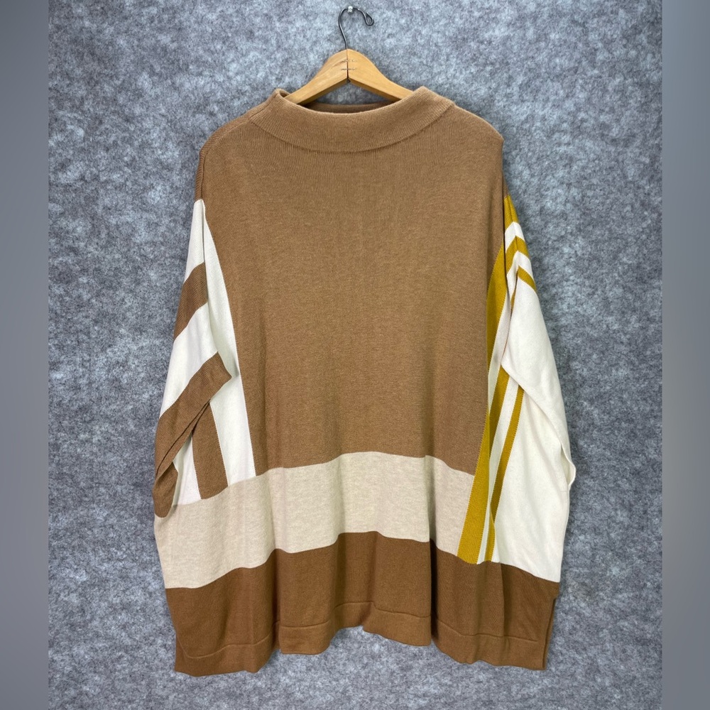 Talbots Sweater Womens Large Multicolor Stripe Mock Neck Long Sleeve Pullover.